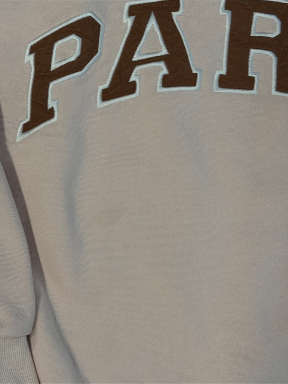Parke Light Pink Mockneck Brown Letters L/XL small spot on front fleece - Picture 3 of 5